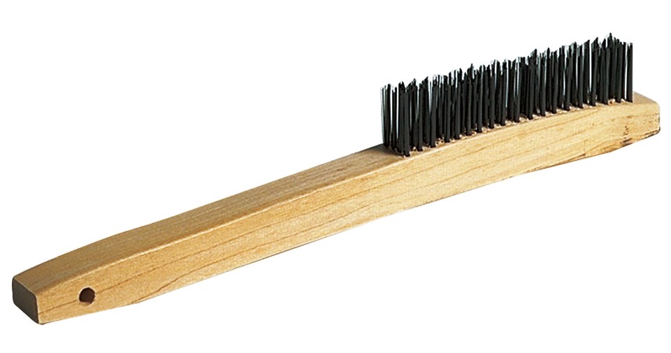 8″ Wire Brush – Brass Bristles, 4 Rows, With Wood Handle