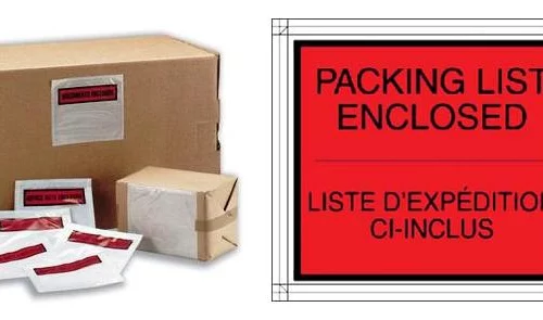 Packing slips envelopes 4.25" x 5.5", printed in large "PACKING LIST ENCLOSED" bilingual