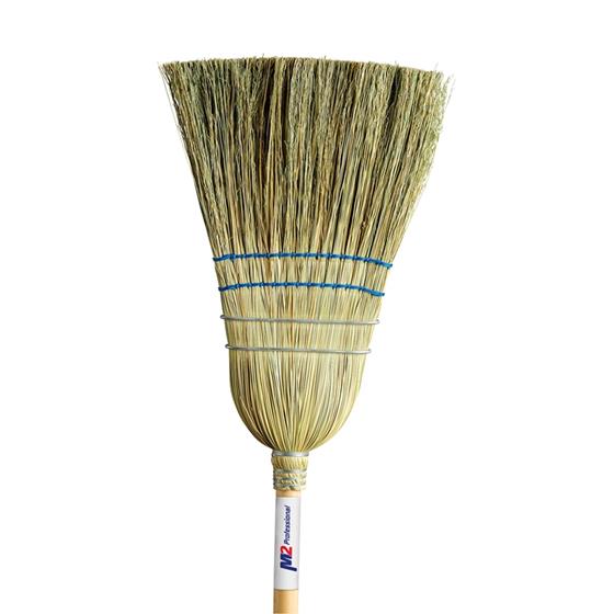 Industrial Corn Broom With 3 Strings, Metal Wire Support And 54″ Wood Handle