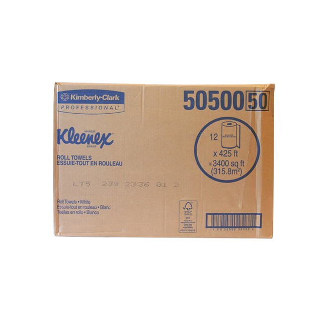 Papier à Mains – KIMBERLY CLARK – Rouleau 8″ Mini-jumbo (core 1.75″), 425′ Par Roul, Blanc (#50500)