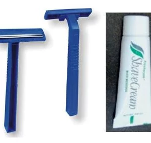 Shaving kit - 5" disposable double-blade razor and 17 gr shaving cream in tube - individually wrapped (100/pkg)