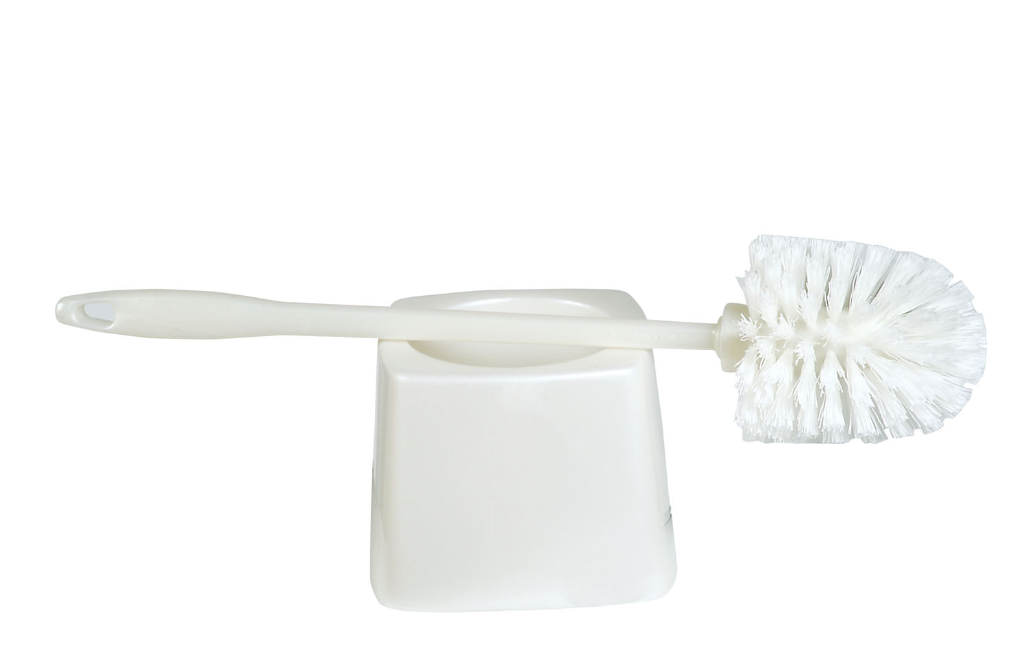 Round White Plastic Toilet Brush With Plastic Holder