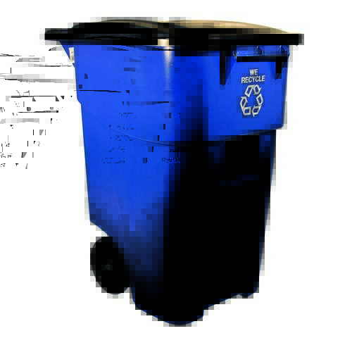 "RUBBERMAID" Roll-Out container (23⅝" x 23⅝" x 38¾"h) capacity 50 gallons (189.3 lt), blue with recycling logo