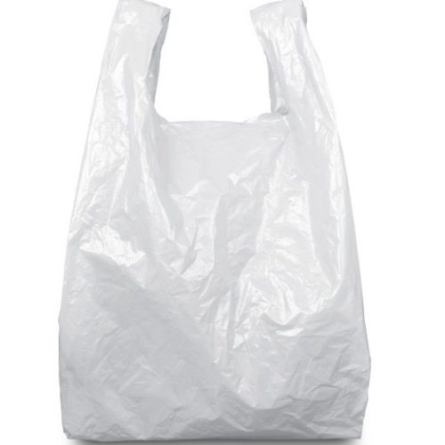 Plastic grocery bags with looped handles - (S1) 9" x 6" x 18", white